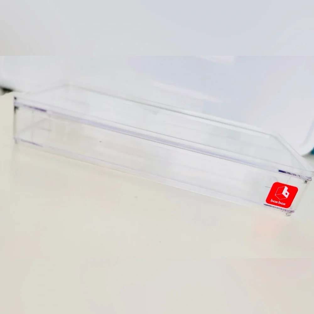BoxBox Clear Acrylic Long 3 Compartment Makeup Jewelry Organizer Box w Lid! 11”